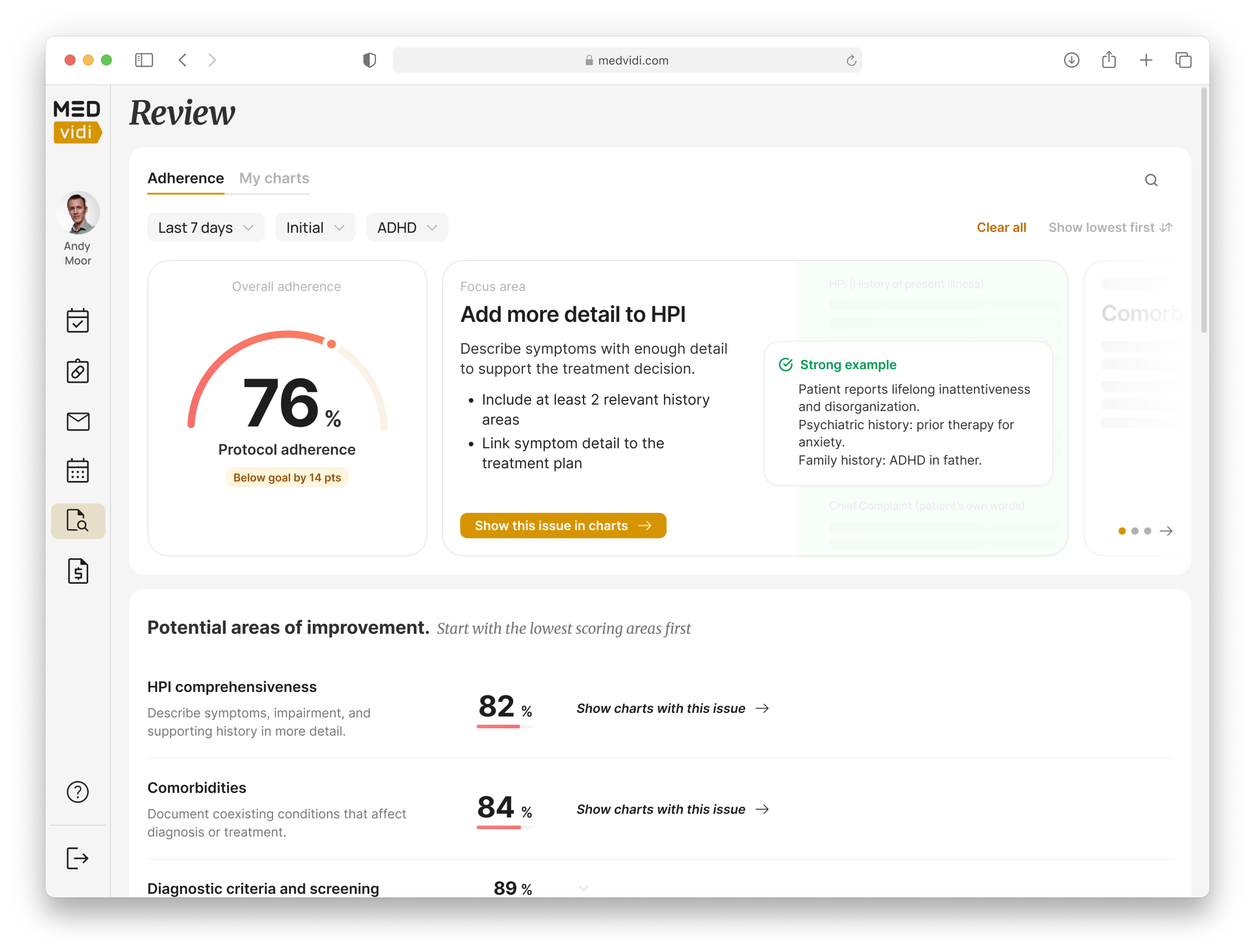 Provider — quality score dashboard